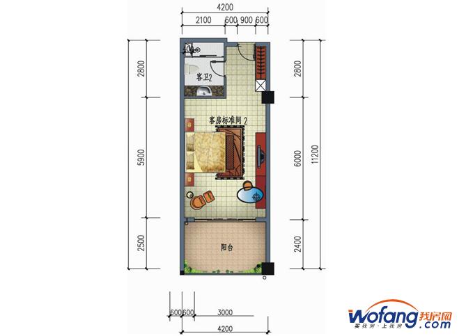 南国金滩假日客户标准间户型图1室1卫47.04㎡