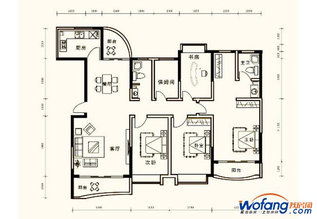 椰海雅苑d栋d2户型4室2厅2卫1厨196.83㎡